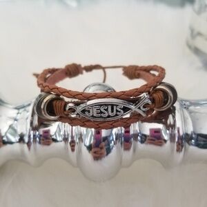 Tan silver JESUS bracelet